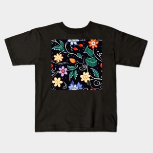 Ojibwe Floral Pattern | Native American Floral Design Black Kids T-Shirt